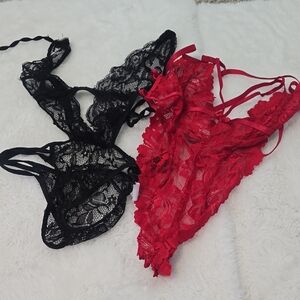 2 Elegant Lace Lingerie Set - Black and Red